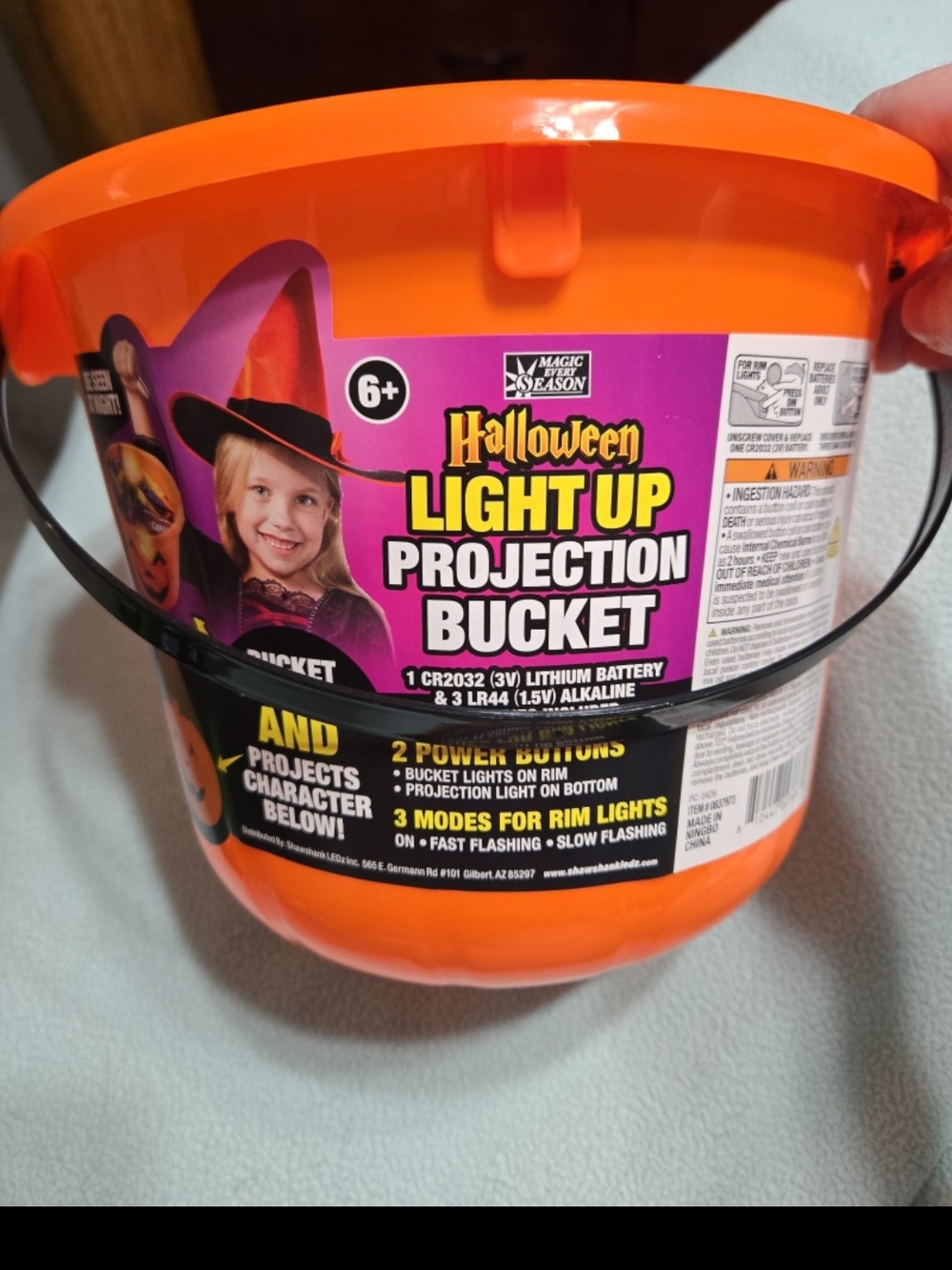 Light Up Orange Halloween Projection Bucket -